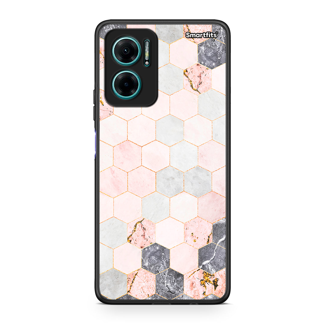 4 - Xiaomi Redmi Note 11E Hexagon Pink Marble case, cover, bumper