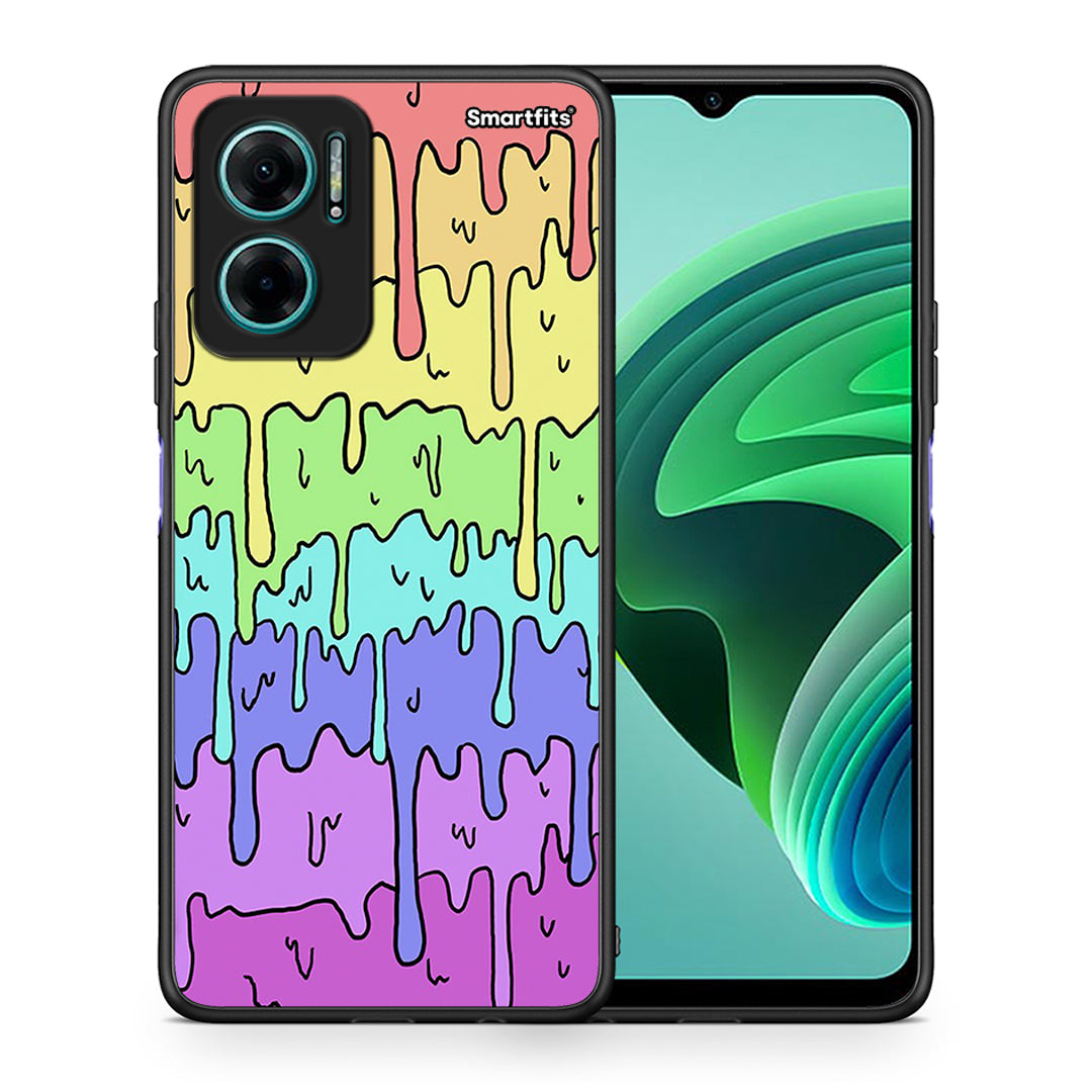 Θήκη Xiaomi Redmi Note 11E Melting Rainbow από τη Smartfits με σχέδιο στο πίσω μέρος και μαύρο περίβλημα | Xiaomi Redmi Note 11E Melting Rainbow case with colorful back and black bezels