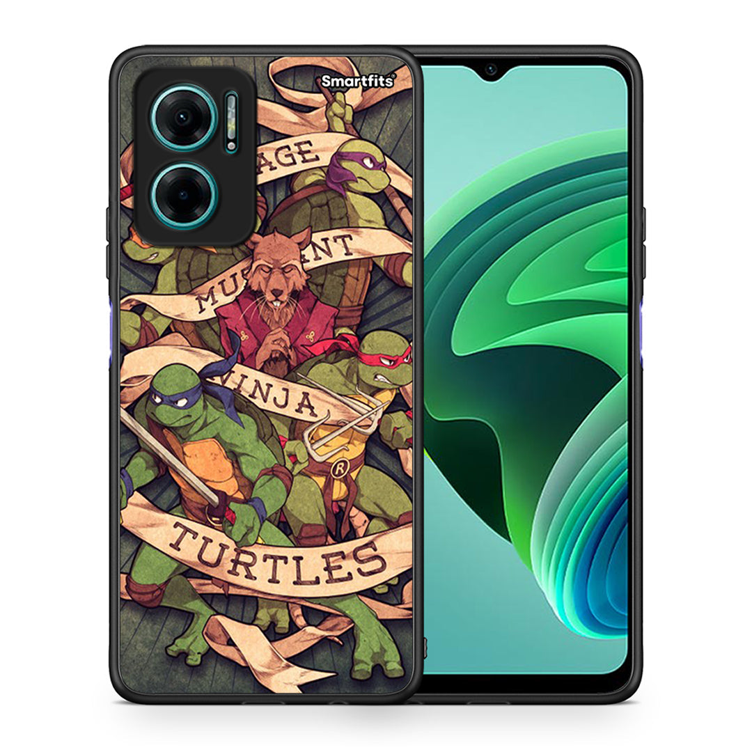 Θήκη Xiaomi Redmi Note 11E Ninja Turtles από τη Smartfits με σχέδιο στο πίσω μέρος και μαύρο περίβλημα | Xiaomi Redmi Note 11E Ninja Turtles case with colorful back and black bezels