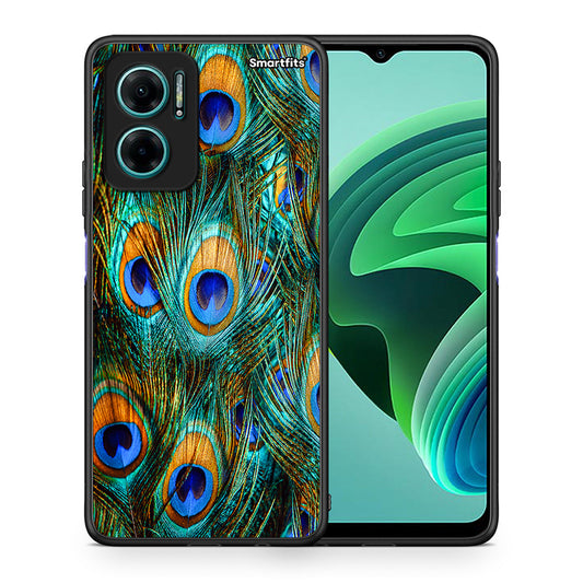 Θήκη Xiaomi Redmi Note 11E Real Peacock Feathers από τη Smartfits με σχέδιο στο πίσω μέρος και μαύρο περίβλημα | Xiaomi Redmi Note 11E Real Peacock Feathers case with colorful back and black bezels