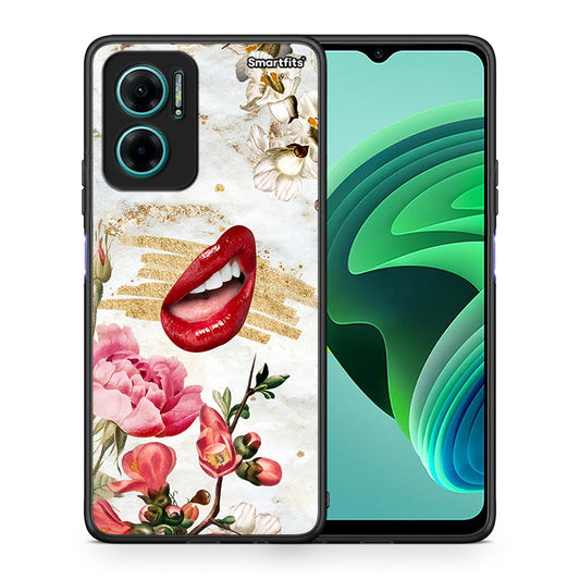 Θήκη Xiaomi Redmi Note 11E Red Lips από τη Smartfits με σχέδιο στο πίσω μέρος και μαύρο περίβλημα | Xiaomi Redmi Note 11E Red Lips case with colorful back and black bezels