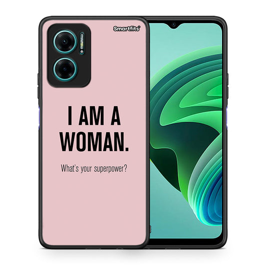Θήκη Xiaomi Redmi Note 11E Superpower Woman από τη Smartfits με σχέδιο στο πίσω μέρος και μαύρο περίβλημα | Xiaomi Redmi Note 11E Superpower Woman case with colorful back and black bezels