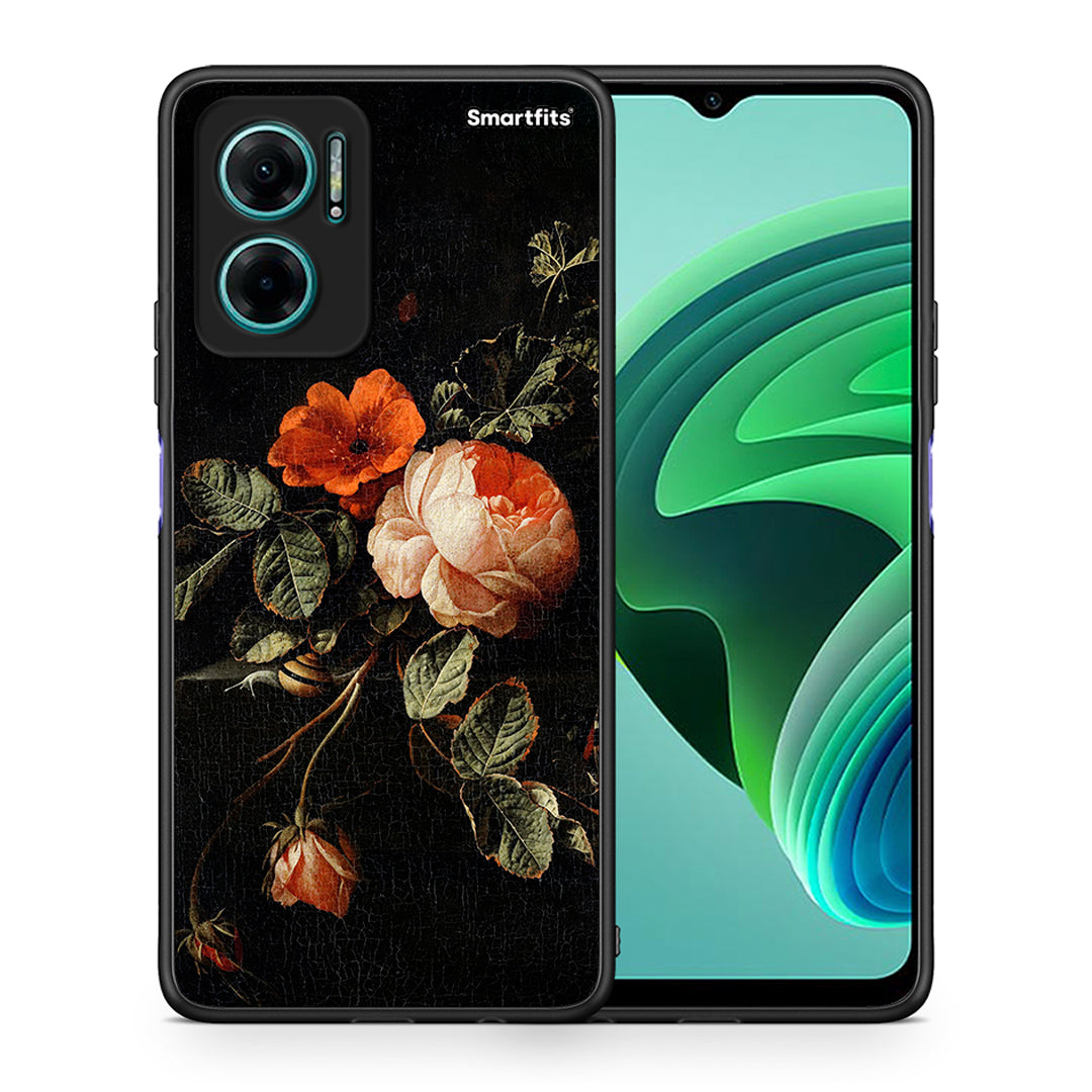 Θήκη Xiaomi Redmi Note 11E Vintage Roses από τη Smartfits με σχέδιο στο πίσω μέρος και μαύρο περίβλημα | Xiaomi Redmi Note 11E Vintage Roses case with colorful back and black bezels