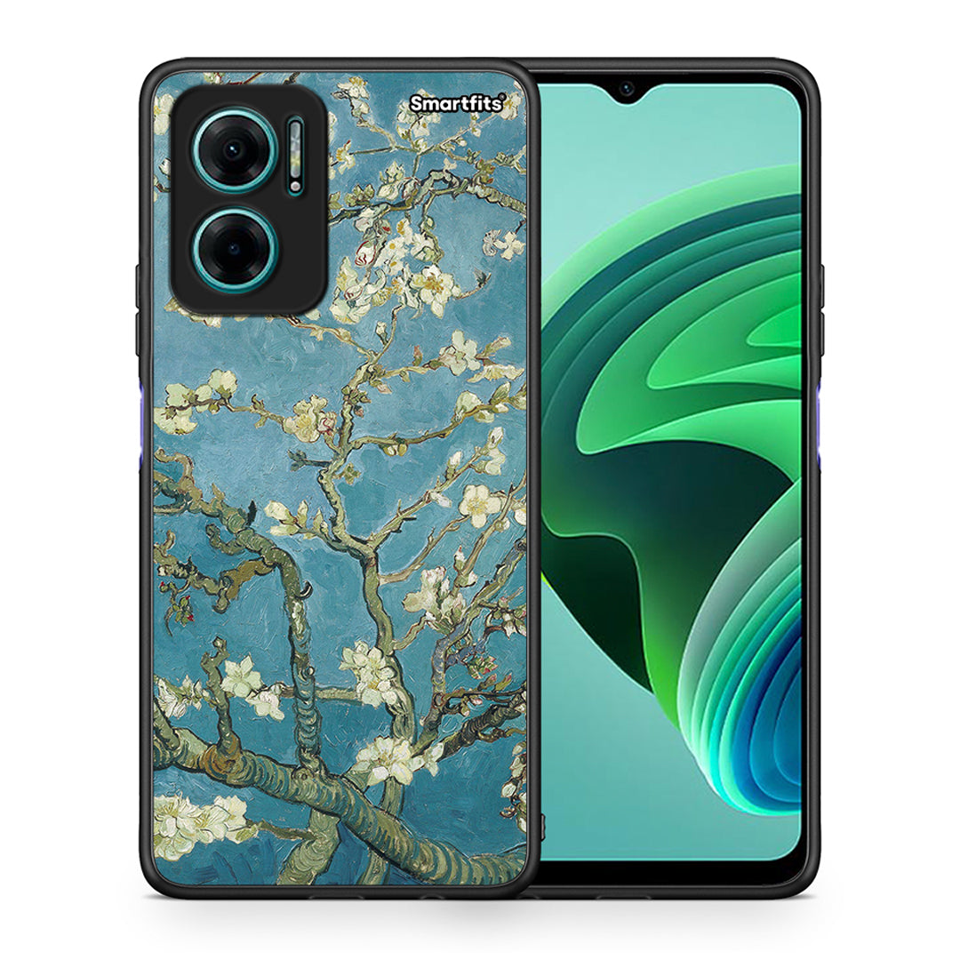 Θήκη Xiaomi Redmi Note 11E White Blossoms από τη Smartfits με σχέδιο στο πίσω μέρος και μαύρο περίβλημα | Xiaomi Redmi Note 11E White Blossoms case with colorful back and black bezels
