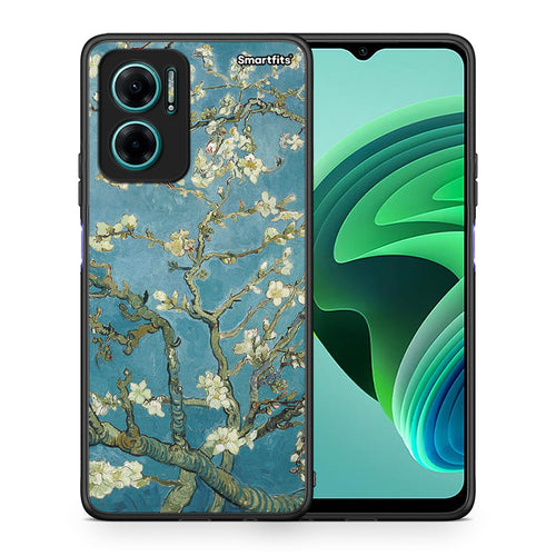Θήκη Xiaomi Redmi Note 11E White Blossoms από τη Smartfits με σχέδιο στο πίσω μέρος και μαύρο περίβλημα | Xiaomi Redmi Note 11E White Blossoms case with colorful back and black bezels