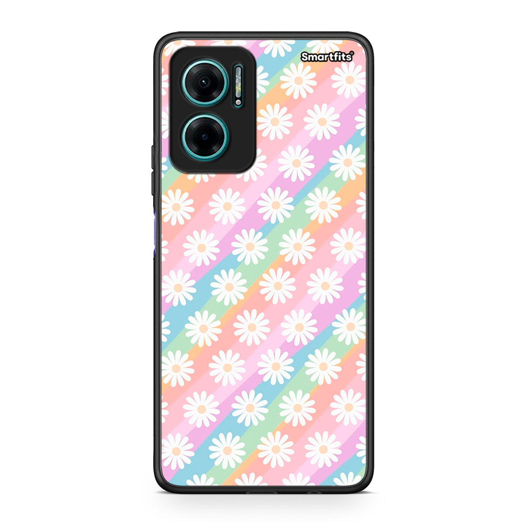 Xiaomi Redmi Note 11E White Daisies θήκη από τη Smartfits με σχέδιο στο πίσω μέρος και μαύρο περίβλημα | Smartphone case with colorful back and black bezels by Smartfits