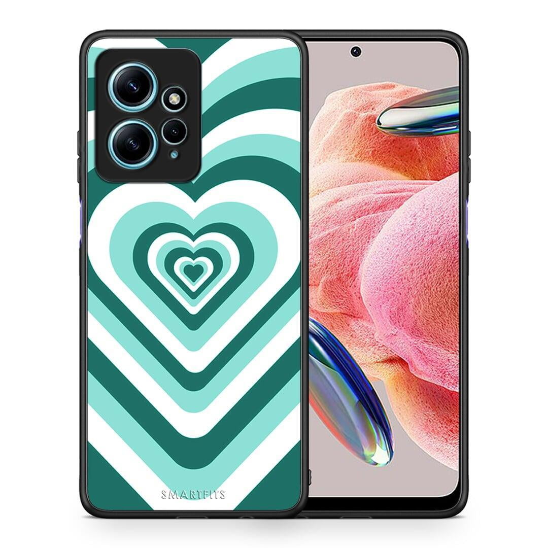 Θήκη Xiaomi Redmi Note 12 4G / Redmi K60 Pro Green Hearts από τη Smartfits με σχέδιο στο πίσω μέρος και μαύρο περίβλημα | Xiaomi Redmi Note 12 4G / Redmi K60 Pro Green Hearts Case with Colorful Back and Black Bezels