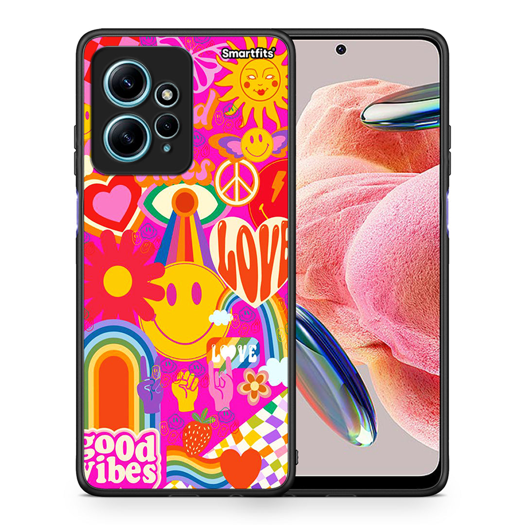 Θήκη Xiaomi Redmi Note 12 4G / Redmi K60 Pro Hippie Love από τη Smartfits με σχέδιο στο πίσω μέρος και μαύρο περίβλημα | Xiaomi Redmi Note 12 4G / Redmi K60 Pro Hippie Love Case with Colorful Back and Black Bezels