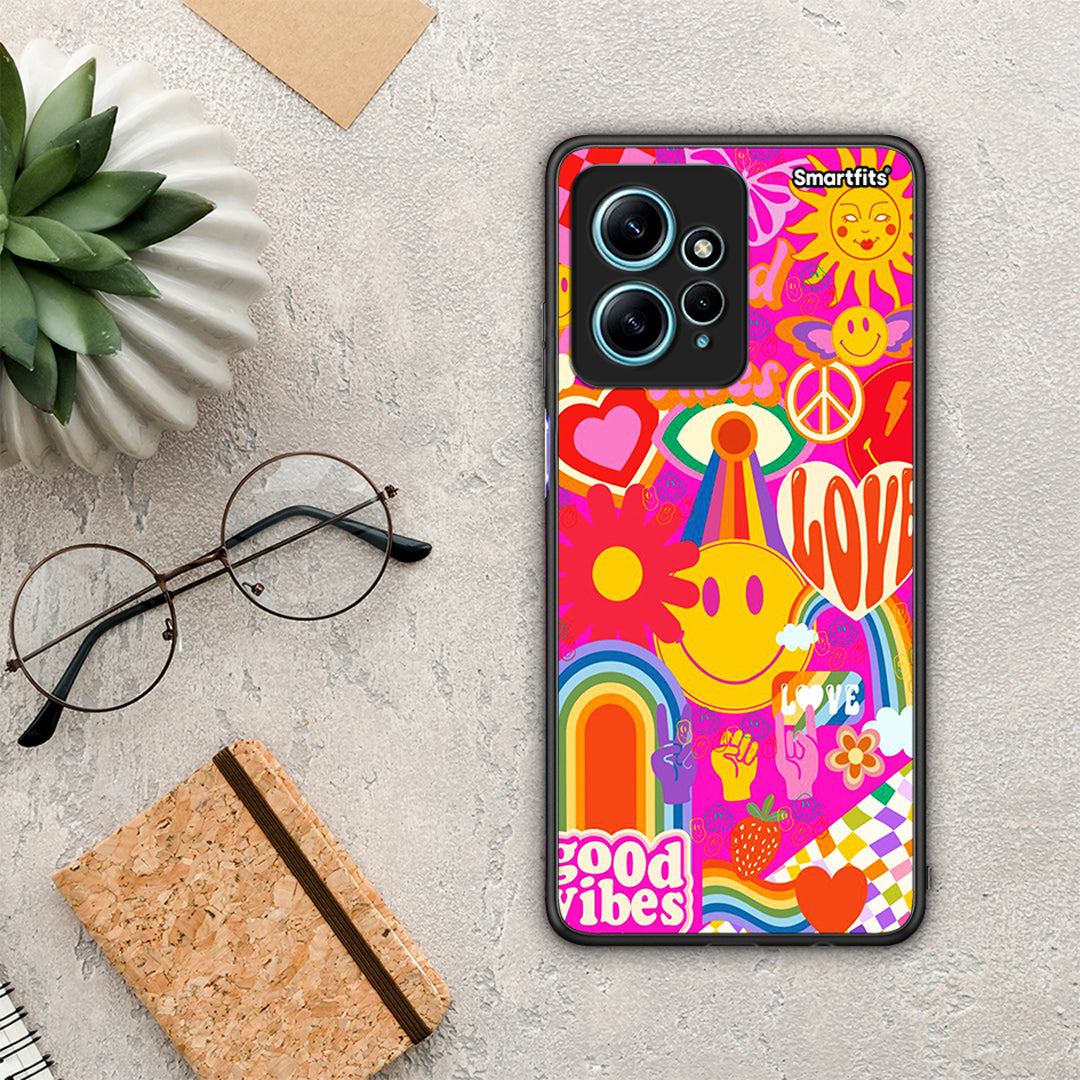 Θήκη Xiaomi Redmi Note 12 4G / Redmi K60 Pro Hippie Love από τη Smartfits με σχέδιο στο πίσω μέρος και μαύρο περίβλημα | Xiaomi Redmi Note 12 4G / Redmi K60 Pro Hippie Love Case with Colorful Back and Black Bezels