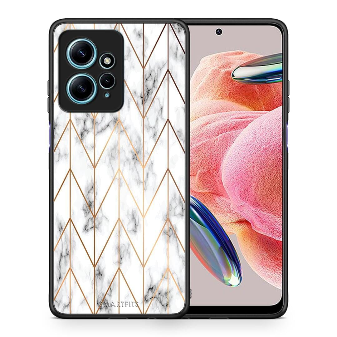 Θήκη Xiaomi Redmi Note 12 4G / Redmi K60 Pro Marble Gold Geometric από τη Smartfits με σχέδιο στο πίσω μέρος και μαύρο περίβλημα | Xiaomi Redmi Note 12 4G / Redmi K60 Pro Marble Gold Geometric Case with Colorful Back and Black Bezels