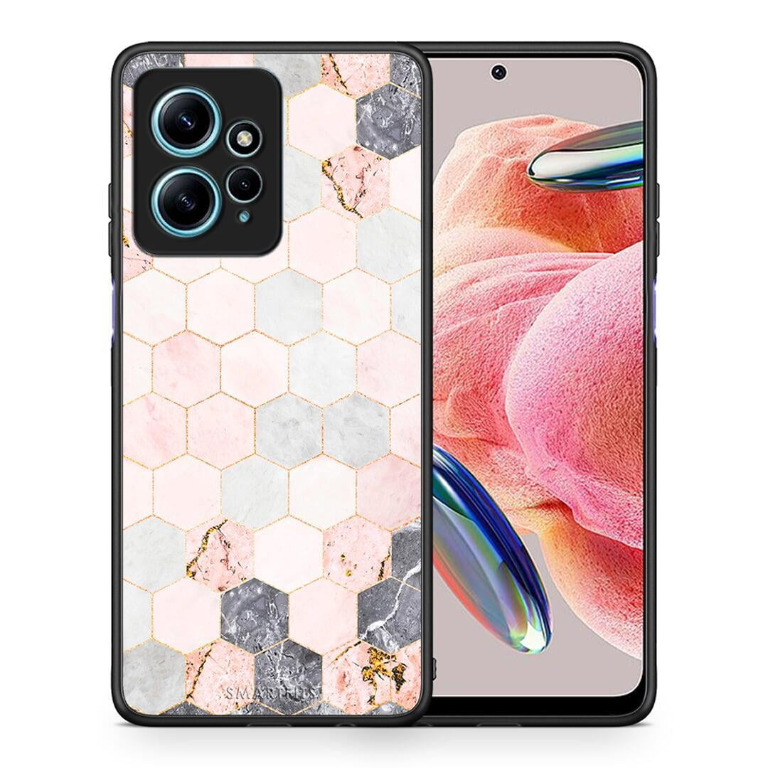 Θήκη Xiaomi Redmi Note 12 4G / Redmi K60 Pro Marble Hexagon Pink από τη Smartfits με σχέδιο στο πίσω μέρος και μαύρο περίβλημα | Xiaomi Redmi Note 12 4G / Redmi K60 Pro Marble Hexagon Pink Case with Colorful Back and Black Bezels