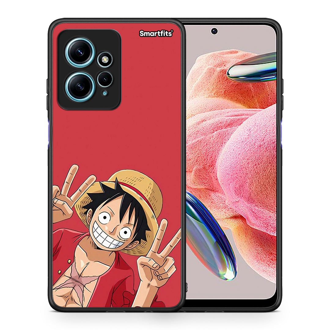 Θήκη Xiaomi Redmi Note 12 4G Pirate Luffy από τη Smartfits με σχέδιο στο πίσω μέρος και μαύρο περίβλημα | Xiaomi Redmi Note 12 4G Pirate Luffy Case with Colorful Back and Black Bezels