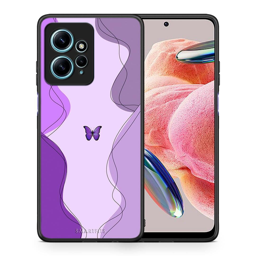 Θήκη Xiaomi Redmi Note 12 4G / Redmi K60 Pro Purple Mariposa από τη Smartfits με σχέδιο στο πίσω μέρος και μαύρο περίβλημα | Xiaomi Redmi Note 12 4G / Redmi K60 Pro Purple Mariposa Case with Colorful Back and Black Bezels