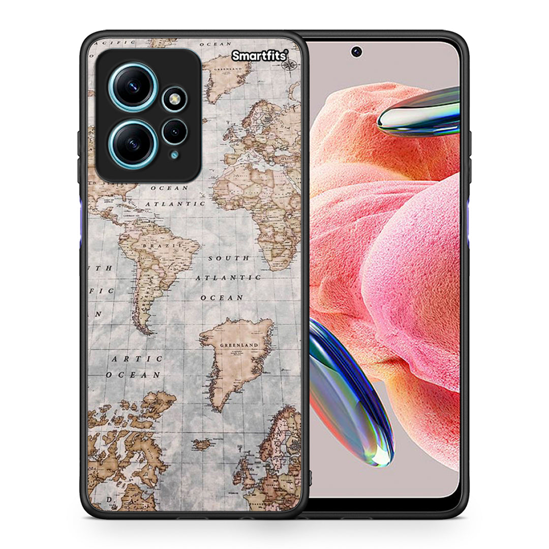 Θήκη Xiaomi Redmi Note 12 4G World Map από τη Smartfits με σχέδιο στο πίσω μέρος και μαύρο περίβλημα | Xiaomi Redmi Note 12 4G World Map Case with Colorful Back and Black Bezels