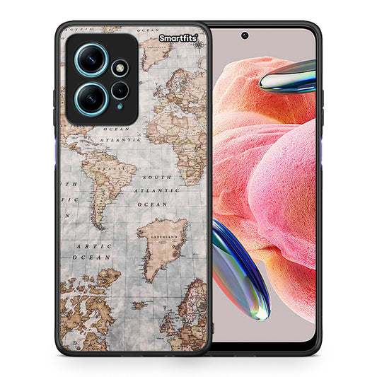 Θήκη Xiaomi Redmi Note 12 4G World Map από τη Smartfits με σχέδιο στο πίσω μέρος και μαύρο περίβλημα | Xiaomi Redmi Note 12 4G World Map Case with Colorful Back and Black Bezels