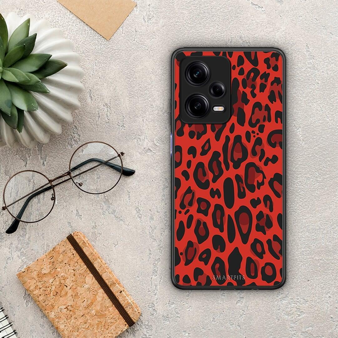 Θήκη Xiaomi Redmi Note 12 Pro 5G Animal Red Leopard από τη Smartfits με σχέδιο στο πίσω μέρος και μαύρο περίβλημα | Xiaomi Redmi Note 12 Pro 5G Animal Red Leopard Case with Colorful Back and Black Bezels