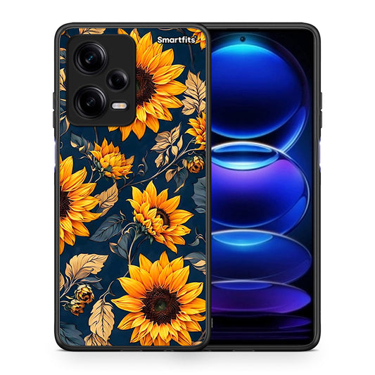 Θήκη Xiaomi Redmi Note 12 Pro 5G Autumn Sunflowers από τη Smartfits με σχέδιο στο πίσω μέρος και μαύρο περίβλημα | Xiaomi Redmi Note 12 Pro 5G Autumn Sunflowers Case with Colorful Back and Black Bezels