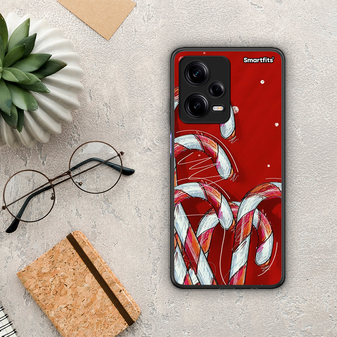 Θήκη Xiaomi Redmi Note 12 Pro 5G Candy Cane από τη Smartfits με σχέδιο στο πίσω μέρος και μαύρο περίβλημα | Xiaomi Redmi Note 12 Pro 5G Candy Cane Case with Colorful Back and Black Bezels