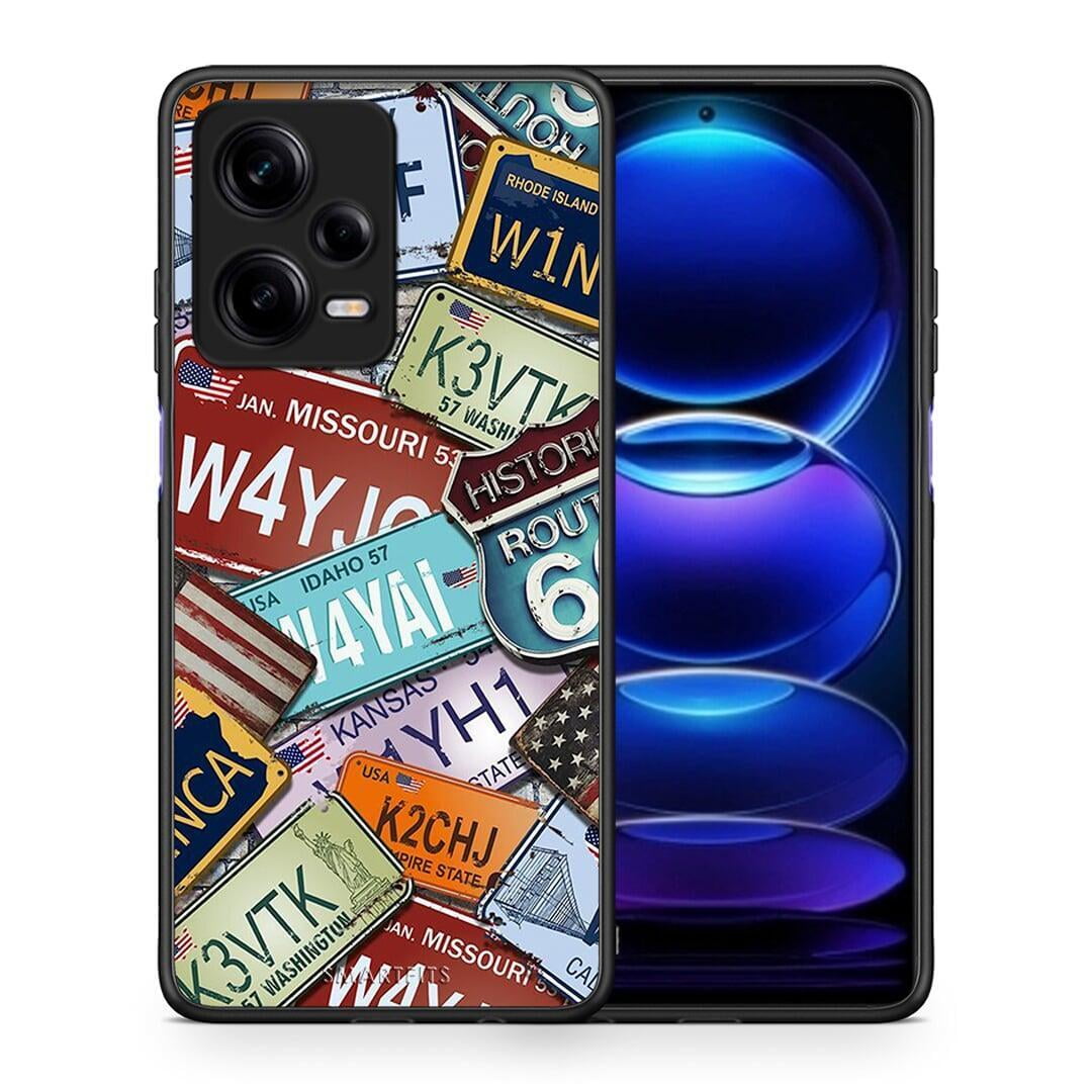 Θήκη Xiaomi Redmi Note 12 Pro 5G Car Plates από τη Smartfits με σχέδιο στο πίσω μέρος και μαύρο περίβλημα | Xiaomi Redmi Note 12 Pro 5G Car Plates Case with Colorful Back and Black Bezels