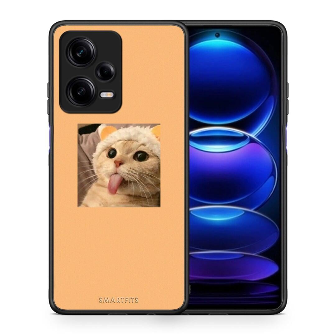 Θήκη Xiaomi Redmi Note 12 Pro 5G Cat Tongue από τη Smartfits με σχέδιο στο πίσω μέρος και μαύρο περίβλημα | Xiaomi Redmi Note 12 Pro 5G Cat Tongue Case with Colorful Back and Black Bezels