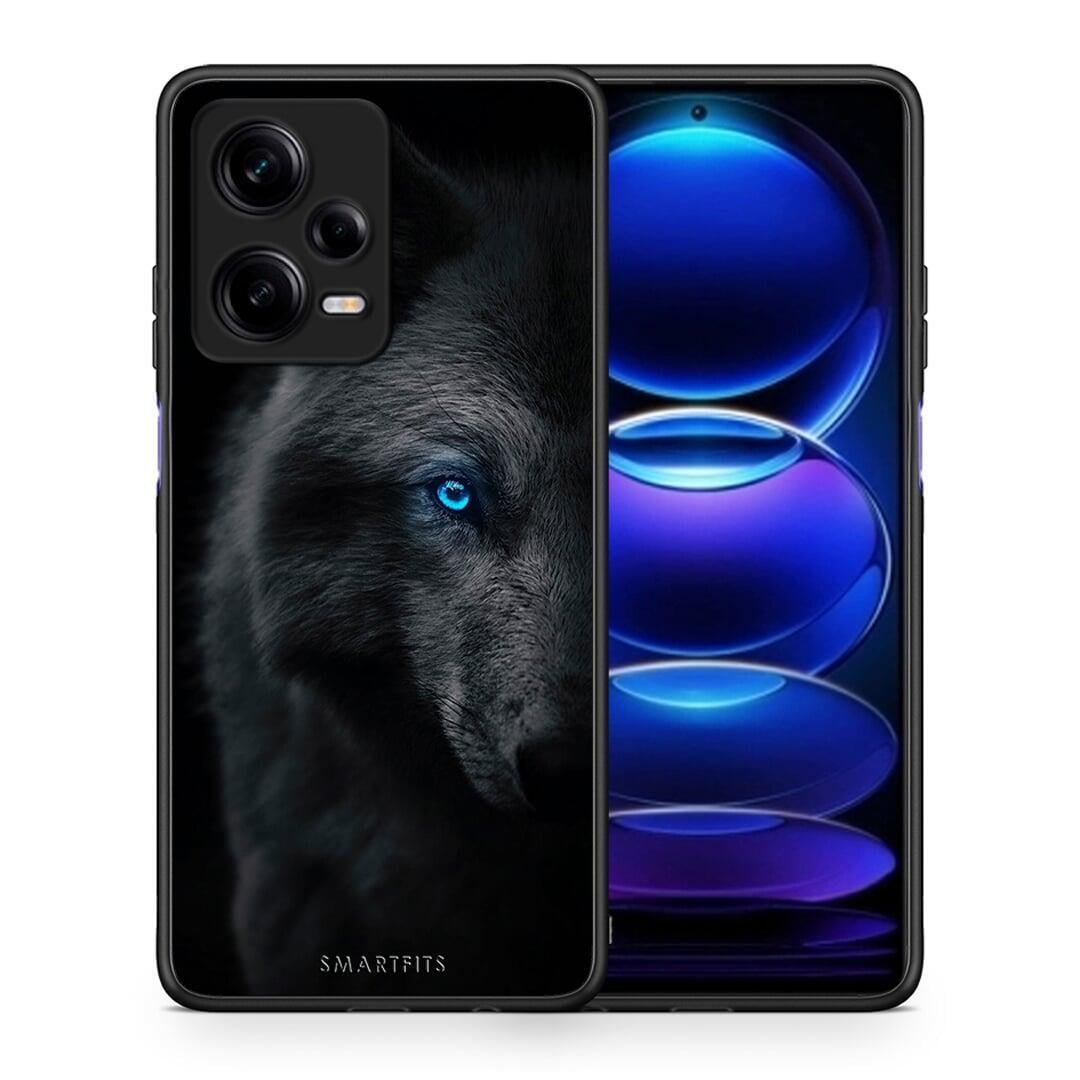 Θήκη Xiaomi Redmi Note 12 Pro 5G Dark Wolf από τη Smartfits με σχέδιο στο πίσω μέρος και μαύρο περίβλημα | Xiaomi Redmi Note 12 Pro 5G Dark Wolf Case with Colorful Back and Black Bezels