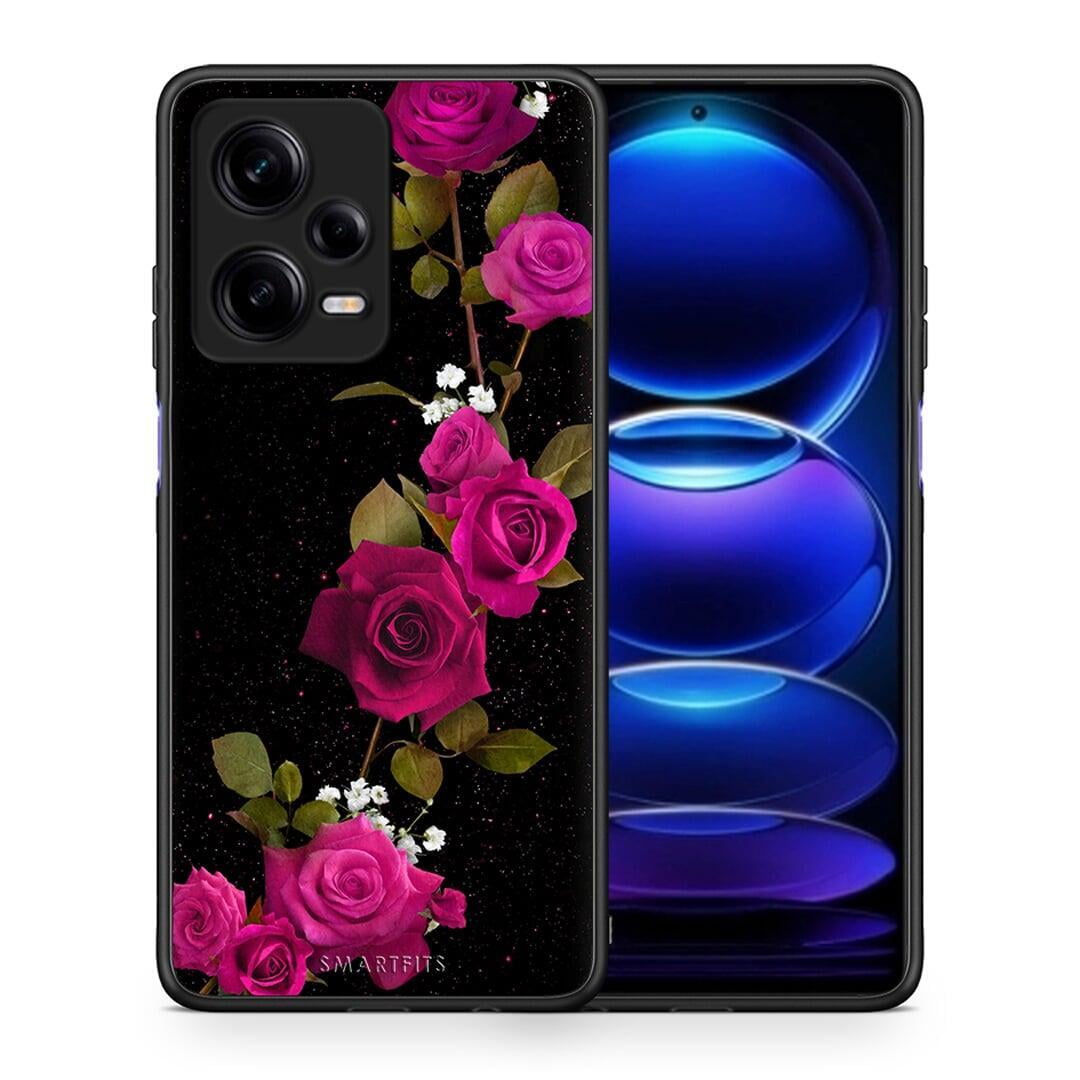 Θήκη Xiaomi Redmi Note 12 Pro 5G Flower Red Roses από τη Smartfits με σχέδιο στο πίσω μέρος και μαύρο περίβλημα | Xiaomi Redmi Note 12 Pro 5G Flower Red Roses Case with Colorful Back and Black Bezels