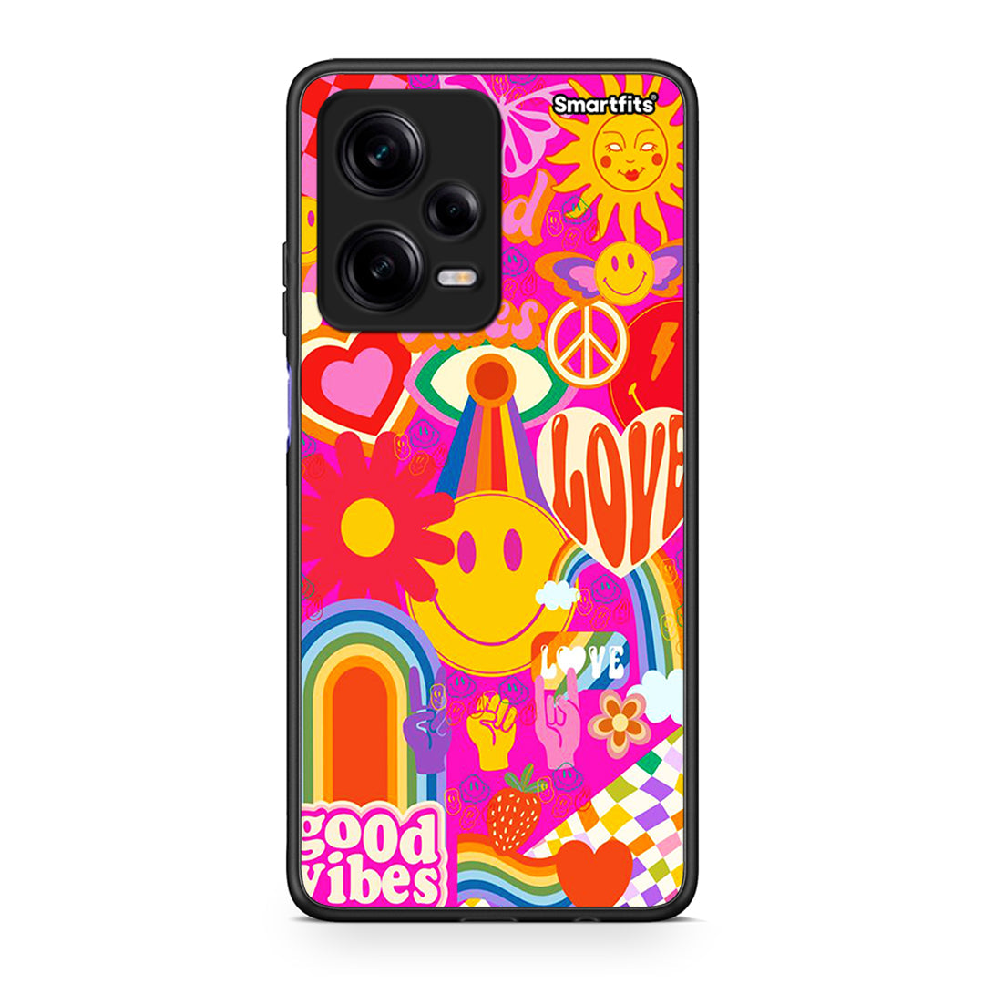 Θήκη Xiaomi Redmi Note 12 Pro 5G Hippie Love από τη Smartfits με σχέδιο στο πίσω μέρος και μαύρο περίβλημα | Xiaomi Redmi Note 12 Pro 5G Hippie Love Case with Colorful Back and Black Bezels