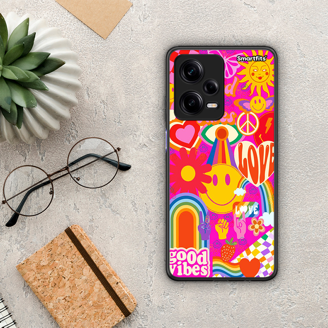 Θήκη Xiaomi Redmi Note 12 Pro 5G Hippie Love από τη Smartfits με σχέδιο στο πίσω μέρος και μαύρο περίβλημα | Xiaomi Redmi Note 12 Pro 5G Hippie Love Case with Colorful Back and Black Bezels