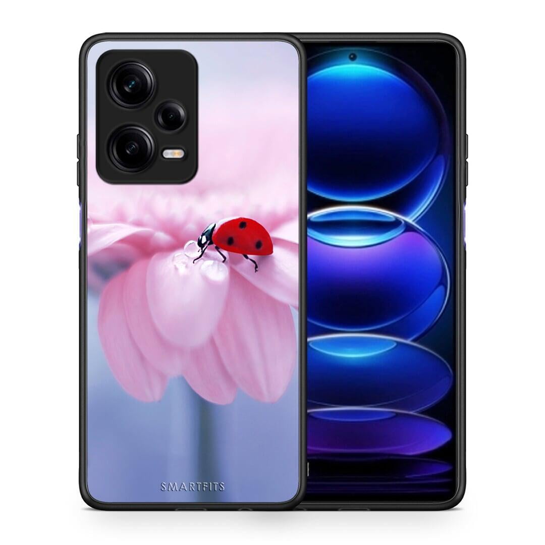 Θήκη Xiaomi Redmi Note 12 Pro 5G Ladybug Flower από τη Smartfits με σχέδιο στο πίσω μέρος και μαύρο περίβλημα | Xiaomi Redmi Note 12 Pro 5G Ladybug Flower Case with Colorful Back and Black Bezels