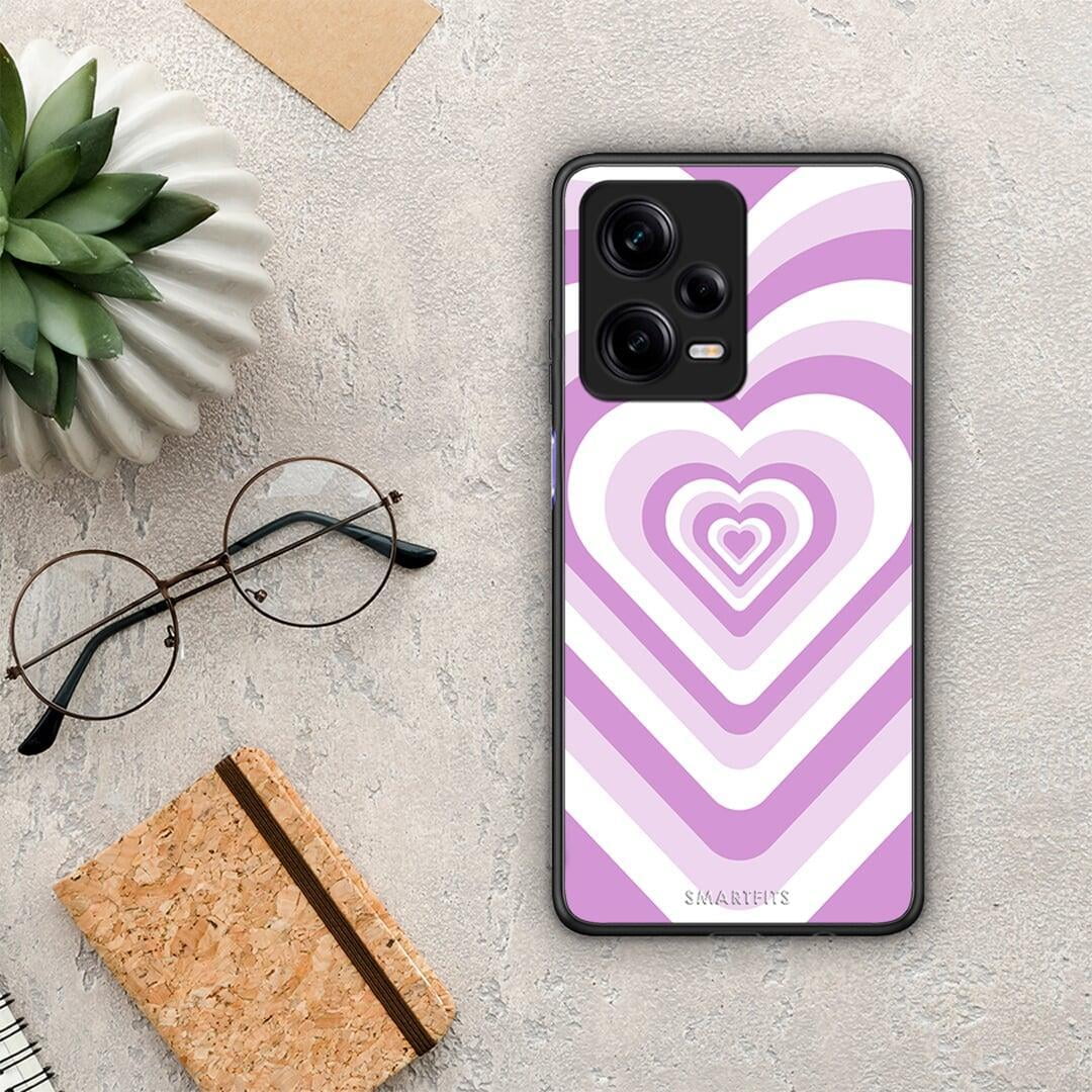 Θήκη Xiaomi Redmi Note 12 Pro 5G Lilac Hearts από τη Smartfits με σχέδιο στο πίσω μέρος και μαύρο περίβλημα | Xiaomi Redmi Note 12 Pro 5G Lilac Hearts Case with Colorful Back and Black Bezels