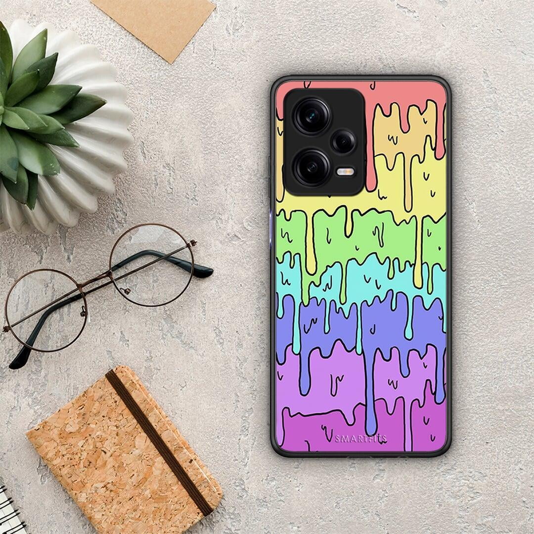 Θήκη Xiaomi Redmi Note 12 Pro 5G Melting Rainbow από τη Smartfits με σχέδιο στο πίσω μέρος και μαύρο περίβλημα | Xiaomi Redmi Note 12 Pro 5G Melting Rainbow Case with Colorful Back and Black Bezels