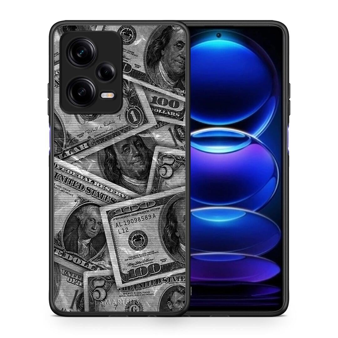 Θήκη Xiaomi Redmi Note 12 Pro 5G Money Dollars από τη Smartfits με σχέδιο στο πίσω μέρος και μαύρο περίβλημα | Xiaomi Redmi Note 12 Pro 5G Money Dollars Case with Colorful Back and Black Bezels