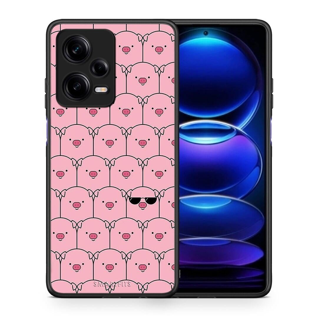 Θήκη Xiaomi Redmi Note 12 Pro 5G Pig Glasses από τη Smartfits με σχέδιο στο πίσω μέρος και μαύρο περίβλημα | Xiaomi Redmi Note 12 Pro 5G Pig Glasses Case with Colorful Back and Black Bezels