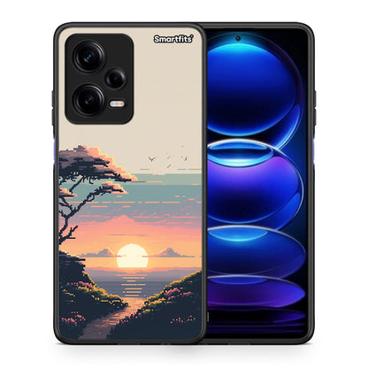Θήκη Xiaomi Redmi Note 12 Pro 5G Pixel Sunset από τη Smartfits με σχέδιο στο πίσω μέρος και μαύρο περίβλημα | Xiaomi Redmi Note 12 Pro 5G Pixel Sunset Case with Colorful Back and Black Bezels