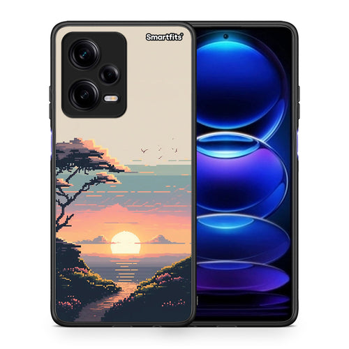 Θήκη Xiaomi Redmi Note 12 Pro 5G Pixel Sunset από τη Smartfits με σχέδιο στο πίσω μέρος και μαύρο περίβλημα | Xiaomi Redmi Note 12 Pro 5G Pixel Sunset Case with Colorful Back and Black Bezels