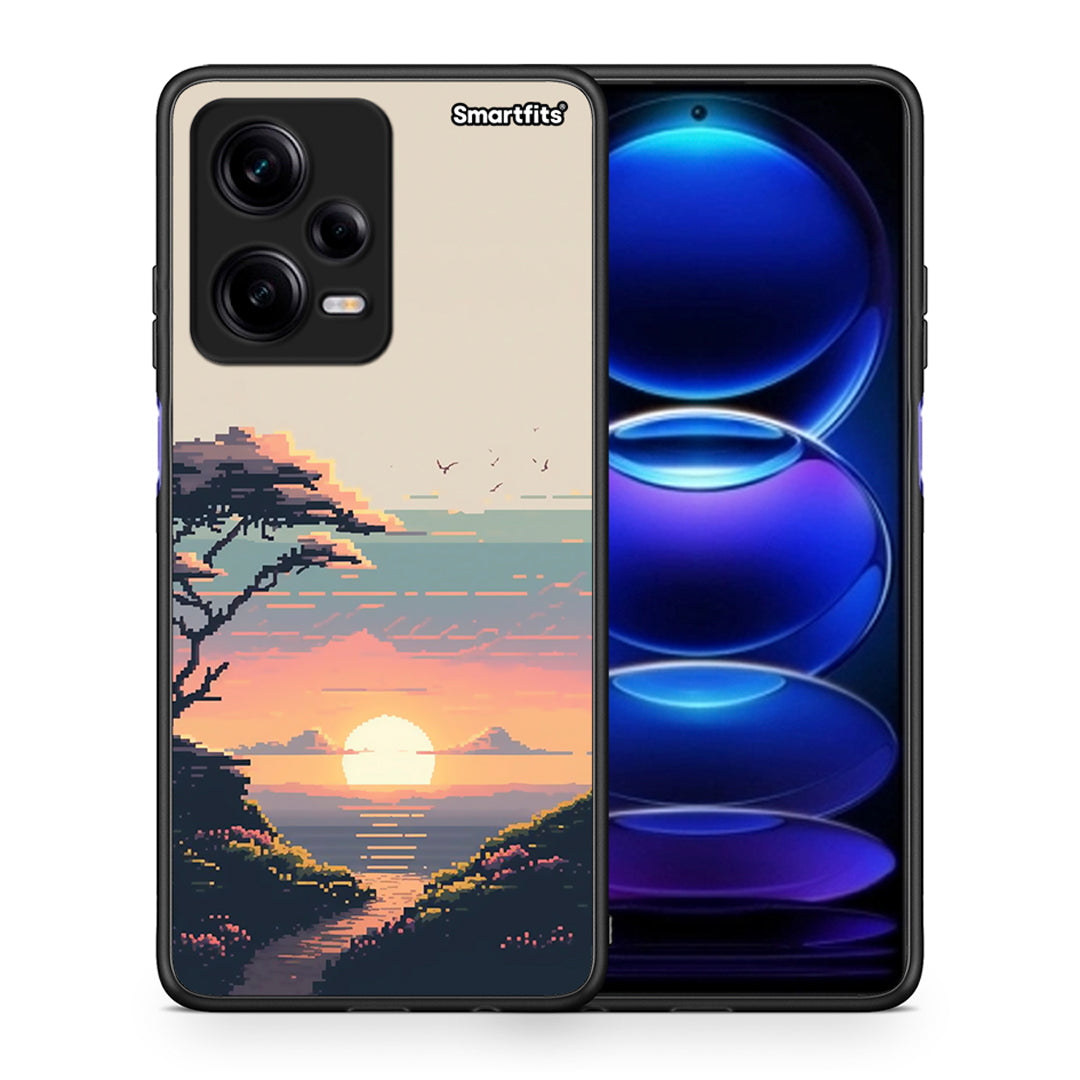 Θήκη Xiaomi Redmi Note 12 Pro 5G Pixel Sunset από τη Smartfits με σχέδιο στο πίσω μέρος και μαύρο περίβλημα | Xiaomi Redmi Note 12 Pro 5G Pixel Sunset Case with Colorful Back and Black Bezels