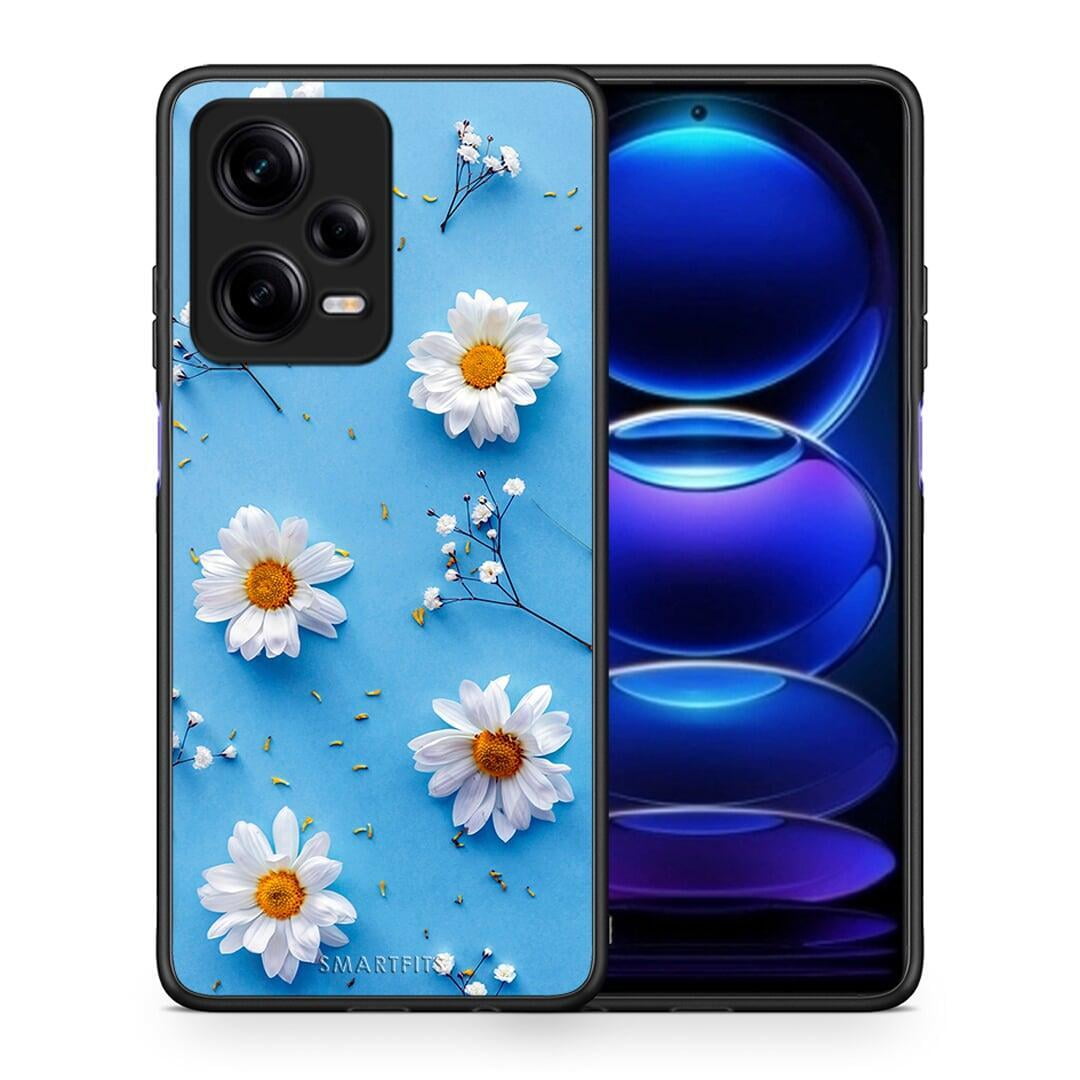 Θήκη Xiaomi Redmi Note 12 Pro 5G Real Daisies από τη Smartfits με σχέδιο στο πίσω μέρος και μαύρο περίβλημα | Xiaomi Redmi Note 12 Pro 5G Real Daisies Case with Colorful Back and Black Bezels