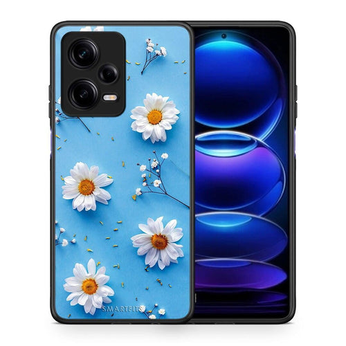 Θήκη Xiaomi Redmi Note 12 Pro 5G Real Daisies από τη Smartfits με σχέδιο στο πίσω μέρος και μαύρο περίβλημα | Xiaomi Redmi Note 12 Pro 5G Real Daisies Case with Colorful Back and Black Bezels