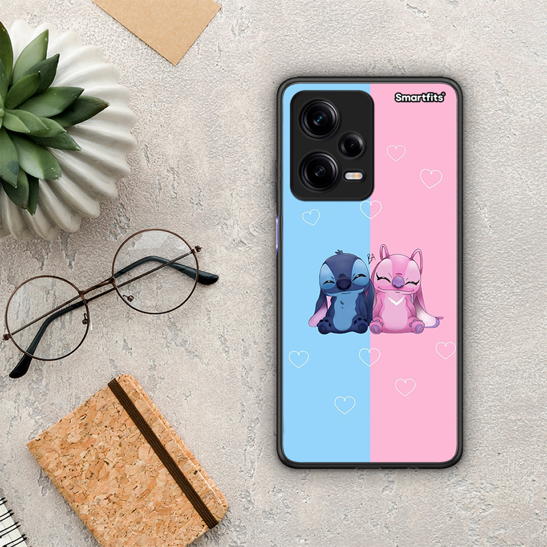 Θήκη Xiaomi Redmi Note 12 Pro 5G Stitch And Angel από τη Smartfits με σχέδιο στο πίσω μέρος και μαύρο περίβλημα | Xiaomi Redmi Note 12 Pro 5G Stitch And Angel Case with Colorful Back and Black Bezels