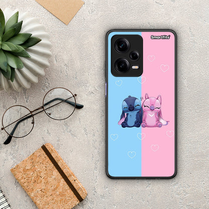 Θήκη Xiaomi Redmi Note 12 Pro 5G Stitch And Angel από τη Smartfits με σχέδιο στο πίσω μέρος και μαύρο περίβλημα | Xiaomi Redmi Note 12 Pro 5G Stitch And Angel Case with Colorful Back and Black Bezels