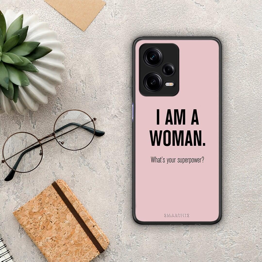 Θήκη Xiaomi Redmi Note 12 Pro 5G Superpower Woman από τη Smartfits με σχέδιο στο πίσω μέρος και μαύρο περίβλημα | Xiaomi Redmi Note 12 Pro 5G Superpower Woman Case with Colorful Back and Black Bezels