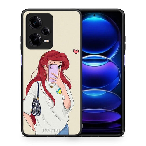 Θήκη Xiaomi Redmi Note 12 Pro 5G Walking Mermaid από τη Smartfits με σχέδιο στο πίσω μέρος και μαύρο περίβλημα | Xiaomi Redmi Note 12 Pro 5G Walking Mermaid Case with Colorful Back and Black Bezels