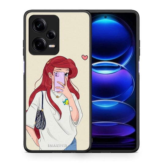 Θήκη Xiaomi Redmi Note 12 Pro 5G Walking Mermaid από τη Smartfits με σχέδιο στο πίσω μέρος και μαύρο περίβλημα | Xiaomi Redmi Note 12 Pro 5G Walking Mermaid Case with Colorful Back and Black Bezels