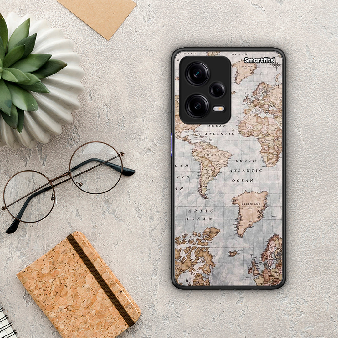 Θήκη Xiaomi Redmi Note 12 Pro 5G World Map από τη Smartfits με σχέδιο στο πίσω μέρος και μαύρο περίβλημα | Xiaomi Redmi Note 12 Pro 5G World Map Case with Colorful Back and Black Bezels