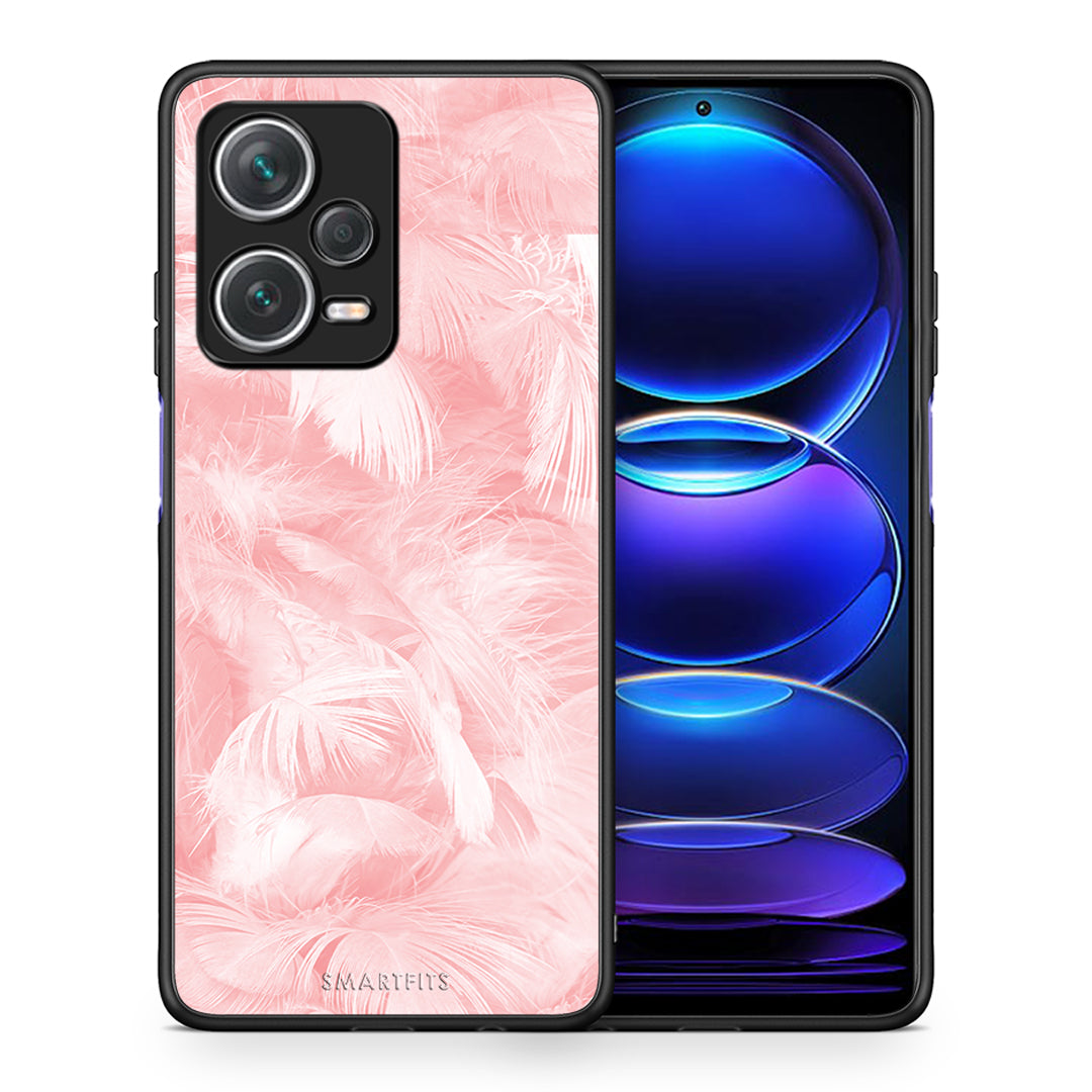 Θήκη Xiaomi Redmi Note 12 Pro+ / 12 Pro Discovery Pink Feather Boho από τη Smartfits με σχέδιο στο πίσω μέρος και μαύρο περίβλημα | Xiaomi Redmi Note 12 Pro+ / 12 Pro Discovery Pink Feather Boho case with colorful back and black bezels