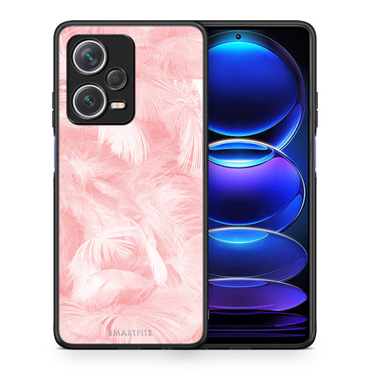 Θήκη Xiaomi Redmi Note 12 Pro+ / 12 Pro Discovery Pink Feather Boho από τη Smartfits με σχέδιο στο πίσω μέρος και μαύρο περίβλημα | Xiaomi Redmi Note 12 Pro+ / 12 Pro Discovery Pink Feather Boho case with colorful back and black bezels