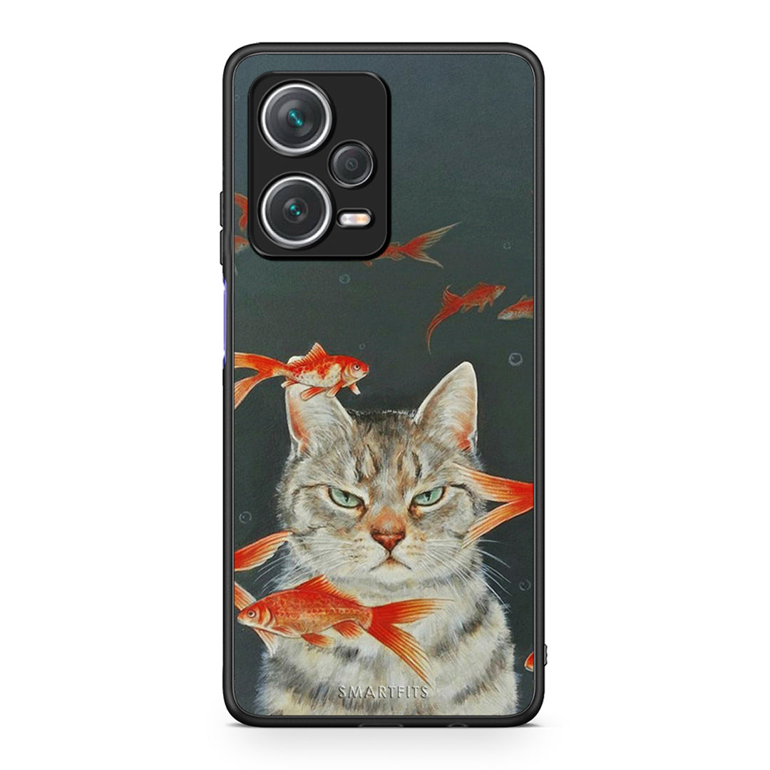 Xiaomi Redmi Note 12 Pro+ / 12 Pro Discovery Cat Goldfish θήκη από τη Smartfits με σχέδιο στο πίσω μέρος και μαύρο περίβλημα | Smartphone case with colorful back and black bezels by Smartfits
