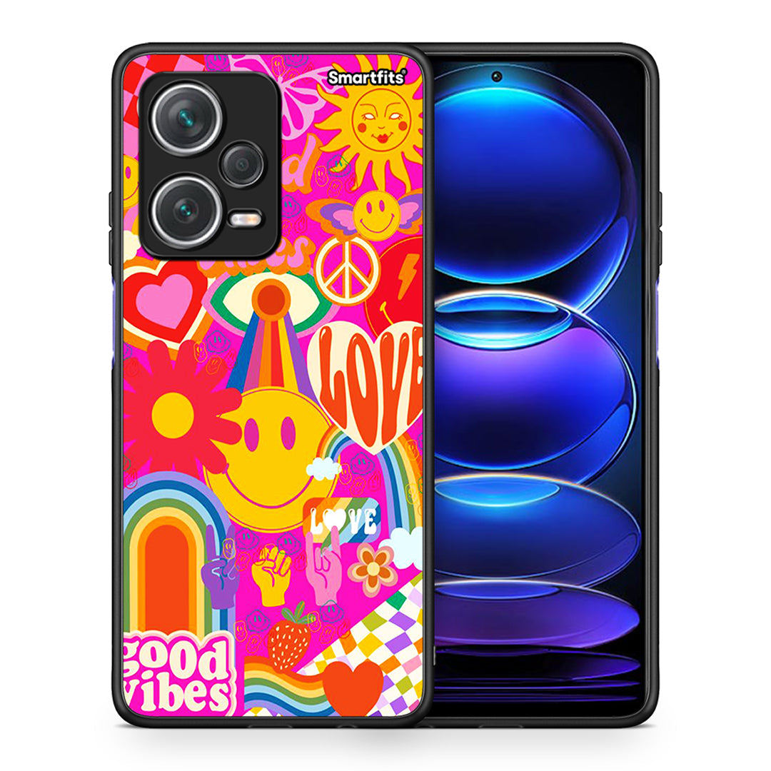 Θήκη Xiaomi Redmi Note 12 Pro+ / 12 Pro Discovery Hippie Love από τη Smartfits με σχέδιο στο πίσω μέρος και μαύρο περίβλημα | Xiaomi Redmi Note 12 Pro+ / 12 Pro Discovery Hippie Love case with colorful back and black bezels