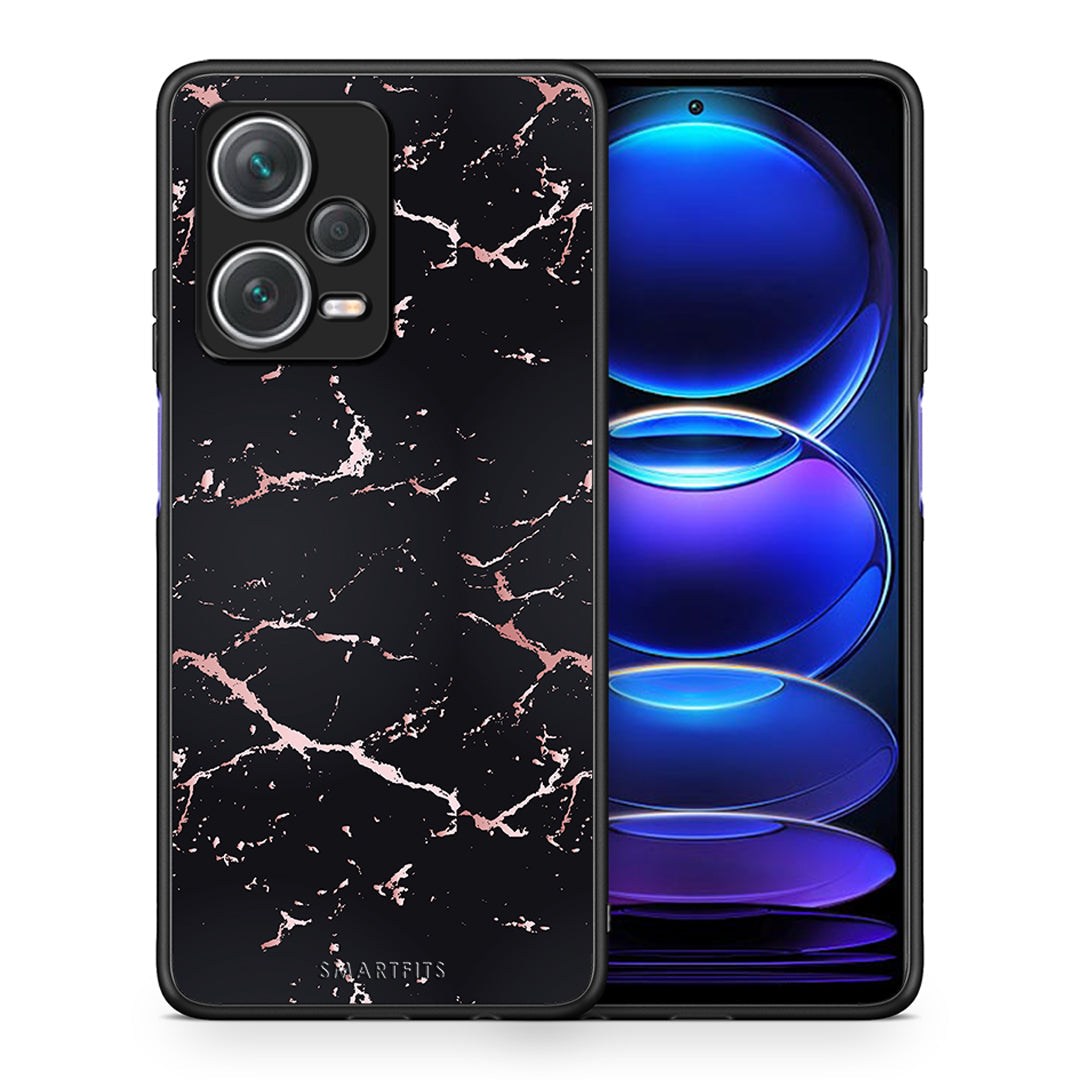 Θήκη Xiaomi Redmi Note 12 Pro+ / 12 Pro Discovery Black Rosegold Marble από τη Smartfits με σχέδιο στο πίσω μέρος και μαύρο περίβλημα | Xiaomi Redmi Note 12 Pro+ / 12 Pro Discovery Black Rosegold Marble case with colorful back and black bezels