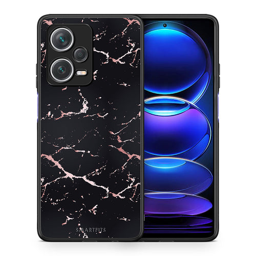 Θήκη Xiaomi Redmi Note 12 Pro+ / 12 Pro Discovery Black Rosegold Marble από τη Smartfits με σχέδιο στο πίσω μέρος και μαύρο περίβλημα | Xiaomi Redmi Note 12 Pro+ / 12 Pro Discovery Black Rosegold Marble case with colorful back and black bezels